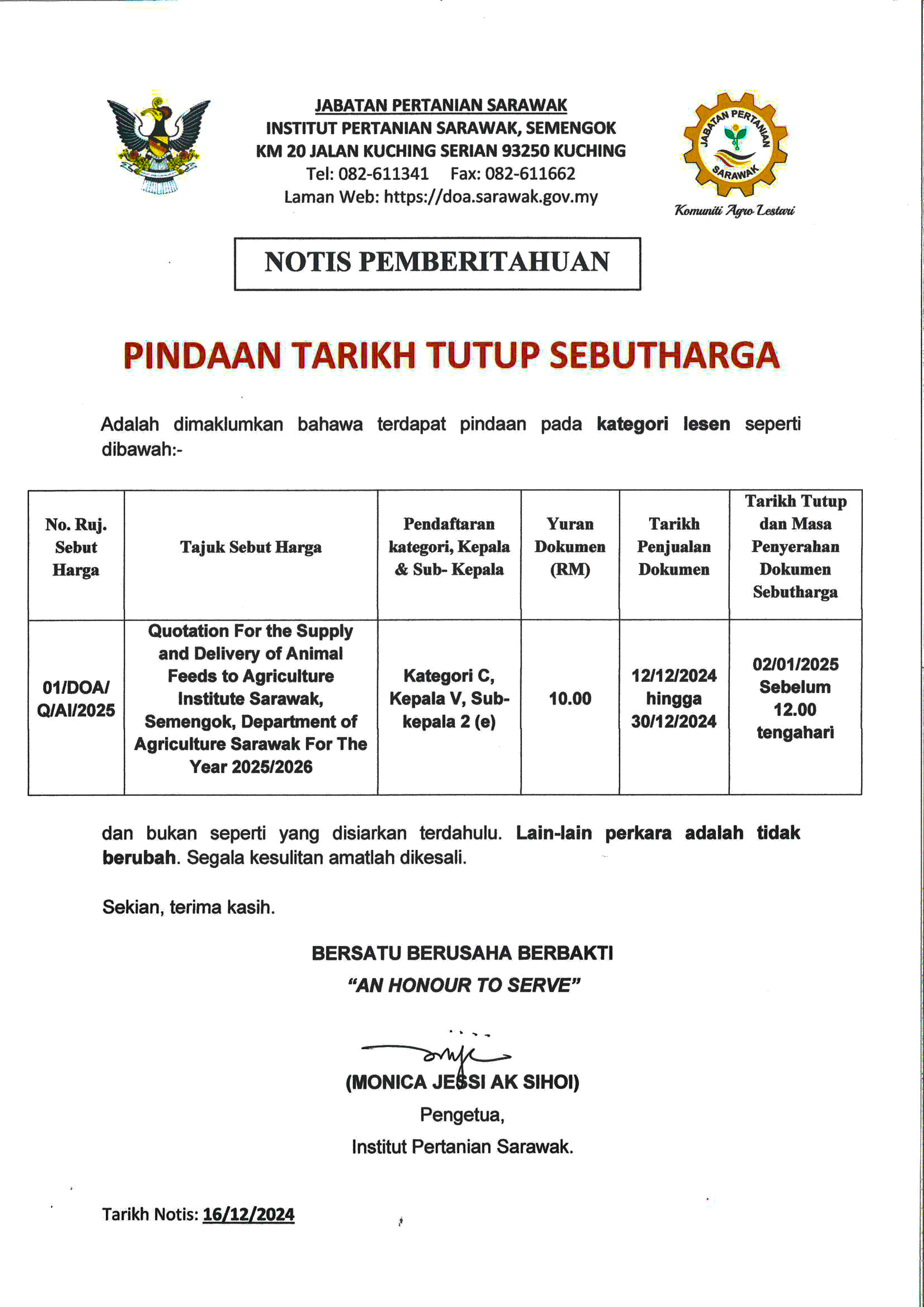 notis pindaan sebutharga